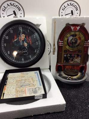 Lot 12 - Qty of Elvis Presley Items Including 2 Clocks & School Report Card - Mixed