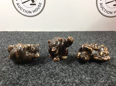 Lot 82 - Three Royal Copenhagen Stoneware Bears - 3” Tall - Used