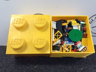 Lot 190 - Small yellow Lego box with Lego inside