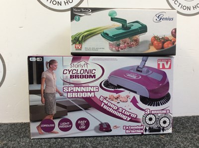 Lot 219 - Spinning broom and nicer twist vegetable cutter-new