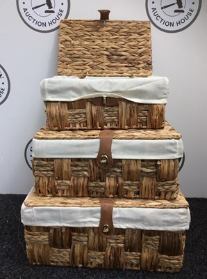Lot 79 - Set of 3 Wicker Baskets With Lids Ranging from 17” to 12” - New