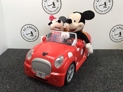 Lot 41 - Mickey 19” & Minnie 13” Soft Toys In Convertible Push Car - New
