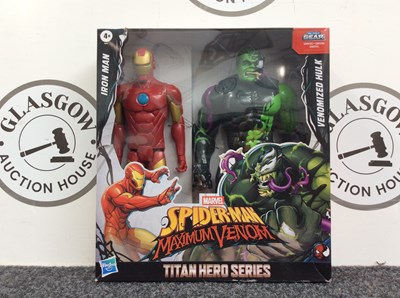 Lot 80 - Marvel Spider-Man Maximum Venom - Iron Man & Venomized Hulk, Titan Hero Series - New