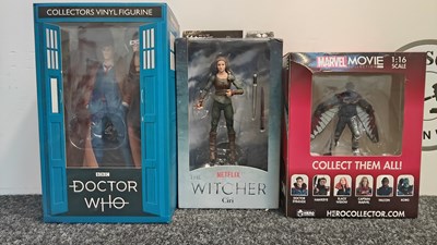 Lot 216 - 3 action figures from Witcher, doctor who and falcon