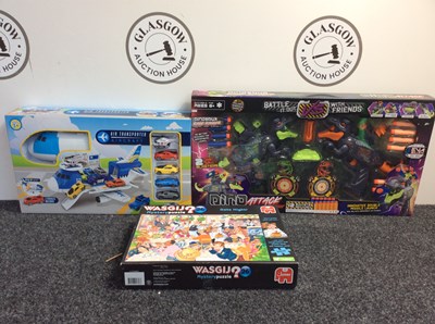 Lot 3 - Three Kids Toys, Including Wagij Mystery Puzzle, Air Transporter Aircraft & Dino Attack - New