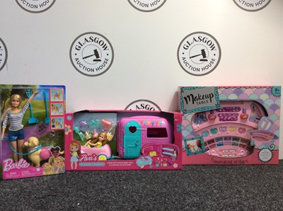 Lot 1 - Three Kids Toys, Including A Barbie Doll, Ava’s Holiday Caravan & Play Make Up Table