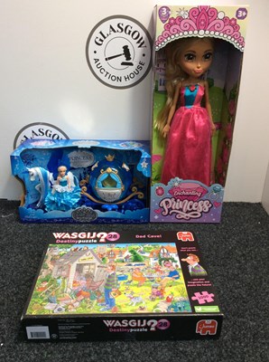 Lot 6 - Three Kids Toys, Including One Enchanting Christmas Doll, Wasgij Puzzle & Princess Horse & Cart - New
