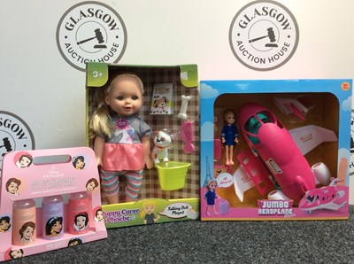 Lot 10 - Three Kids Toys, Including Jumbo Aeroplane Playset, Puppy Carer Phoebe Doll & Disney Princess Moisturising Body Mist Set - New