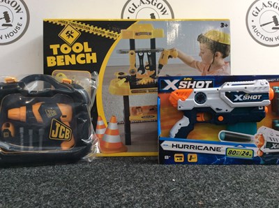 Lot 49 - Three Kids Toys, Including Tool Bench, JCB Toolkit & Zuru Xshot - New