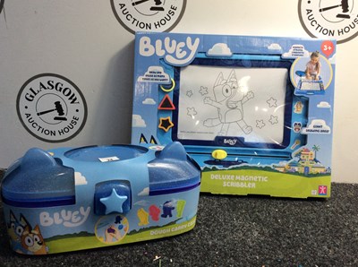Lot 24 - Two Kids Bluey Toys, Including Deluxe Magnetic Scribbler & Playdough Carry Case - New