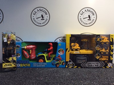 Lot 172 - Three Kids Toys, Including Chase Racer Build A Quad Kit, Black Adam Figurine & Construction Table Set - New