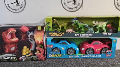 Lot 183 - Three Kids Toys Including, World Of Dinosaurs 6pk, Chaser Racer 2pk Vehicle Set & Dino Hunt - New