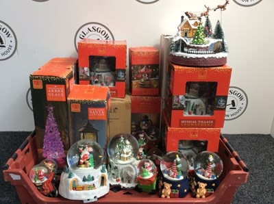 Lot 336 - Crate Inc Christmas SnowGlobes, Musical Village Decorations, Lanterns & More - New