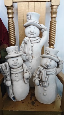 Lot 242 - Three Snowmen Christmas Decorations - x2 At 20” x1 At 32” - Damage On One - Used