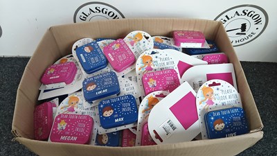 Lot 127 - Large box of named tooth fairy tins