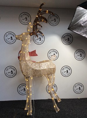 Lot 298 - Small Rose Golden Light Up Glitter Reindeer Measuring 56” In Height - New