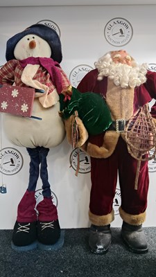 Lot 245 - Two Christmas Decorations, A Plush Snowman 4Ft & A Santa With Snow Shoes 4FT - Used