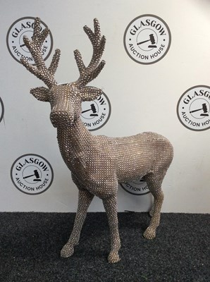 Lot 296 - Small Silver Bejewelled Reindeer Measuring 26” In Height - New