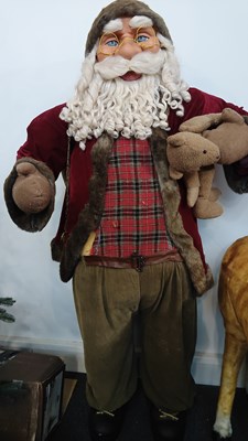 Lot 244 - Large Standing Santa Decoration With Bear & Toy Sack 6FT- Used