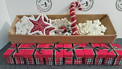 Lot 236 - Quantity Of Christmas Decorations, Including Presents, Hanging Stars & Candy Canes & Tree Decorations
