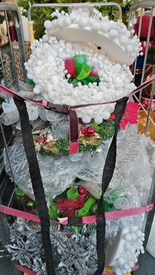Lot 290 - Cage Of Christmas Wreaths & Decorations- Mixed