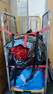 Lot 188 - Cage Of Miscellaneous Christmas Decorations, Including Tinsel, Feathers & More