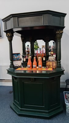 Lot 158 - Large Green Bar With Mirrored Back, Roof & Shelving W56” x L66” x H88” Bar Top H42” - Used