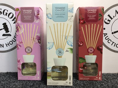 Lot 99 - 3 x 100ml Yankee Candle Diffusers, Including Black Cherry, Wild Orchard & Clean Cotton Scents - New
