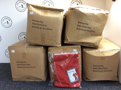 Lot 228 - 5 Boxes of 24 Running Imp One-Size Fits All Adult (Unisex) Santa Suit 5 Pieces: Hat, Beard, Jacket, Belt & Trousers - New
