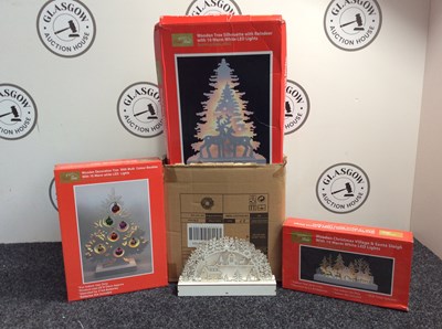 Lot 41 - Wooden Tree Decoration Silhouettes & Light Up LED Displays - New