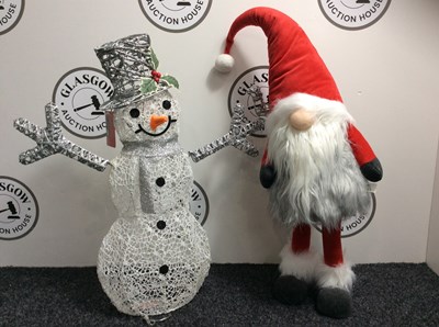 Lot 15 - 2FT Light Up Glitter Snowman & Santa Claus Soft Decoration - New