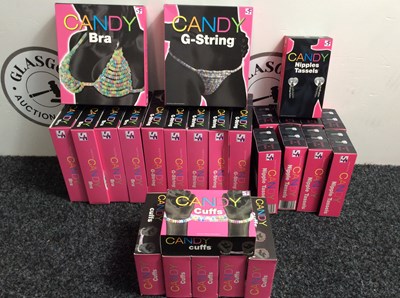 Lot 208 - Large quantity of candy string clothing including bras, g-string and cuffs