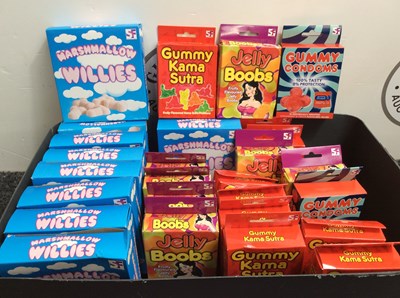 Lot 202 - Box of adult themed candy ideal for humorous gifts!
