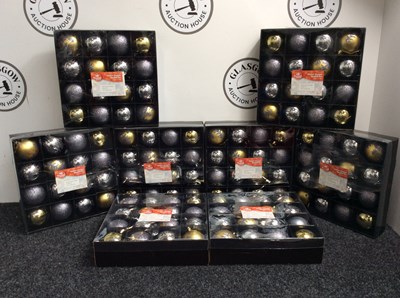Lot 60 - 8 Sets Of 16 Glitter Design Bauble Set, Gold & Silver 8cm - New