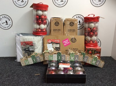 Lot 209 - Box Of Christmas Decorations, Including Baubles, Christmas Tree Skirts & More - New