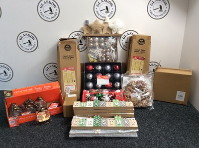 Lot 215 - Box Of Christmas Decorations, Including Baubles, Wooden Christmas Displays & More - New