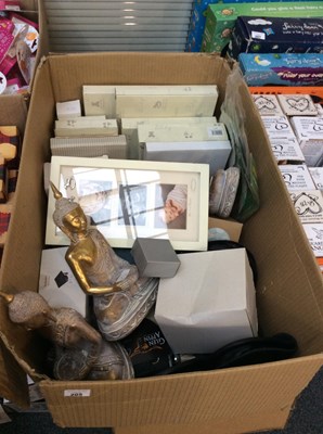 Lot 205 - Box of ex-gift shop items Inc photo frames and birth certificate holders
