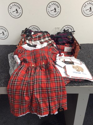 Lot 113 - Large box containing glen alpine kids kilts, bibs & dresses 50+ items of clothing - New