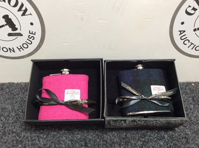 Lot 42 - 2 Harris tweed hip flasks in boxes