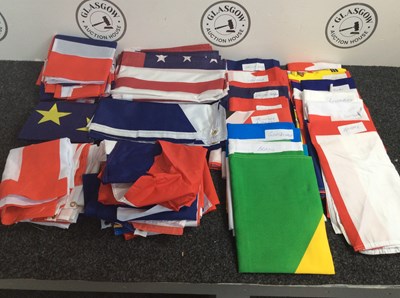 Lot 2 - Box containing large qty of polyester flags. Various countries