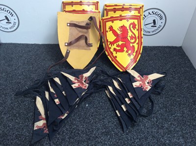 Lot 4 - Box containing decorative Scottish shields and bunting