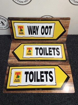 Lot 26 - 3 T in the park diebond toilet signs