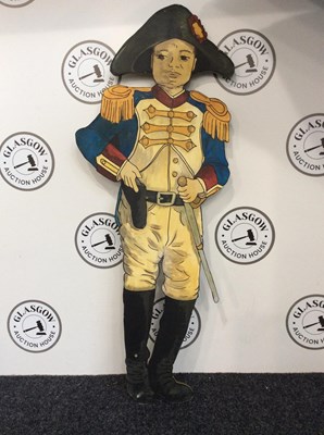 Lot 67 - Wooden prop cutout naval figure with repaired damage to neck approx 4' tall