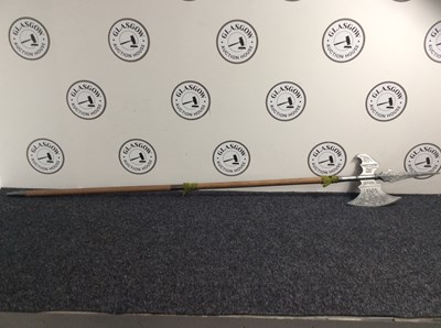 Lot 97 - Traditional style halberd featuring axe, spear and butt detail - prop display only