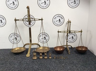 Lot 32 - Large Pair of Antique Brass Beam Scales With Weights - Used