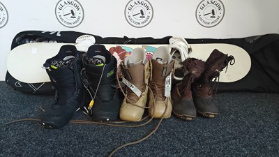 Lot 236 - Snowboard With Two Pairs Of Boots, Gloves & Carry Case - Used