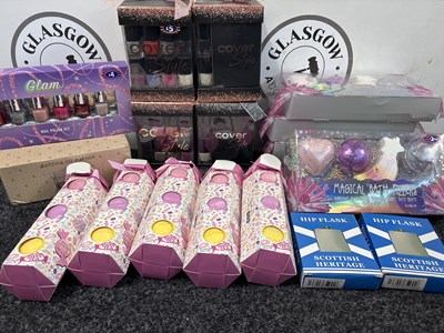 Lot 247 - Box of Products inc Bath Bombs, Nail Polish & 2 Flasks - New