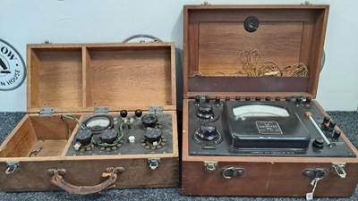 Lot 41 - 2 wooden boxes holding vintage test equipment