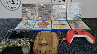 Lot 242 - 8 video games from various platforms, 3 asstd controllers and a pouch