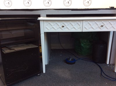 Lot 217 - White mirrored top console table and dark wood entertainment unit